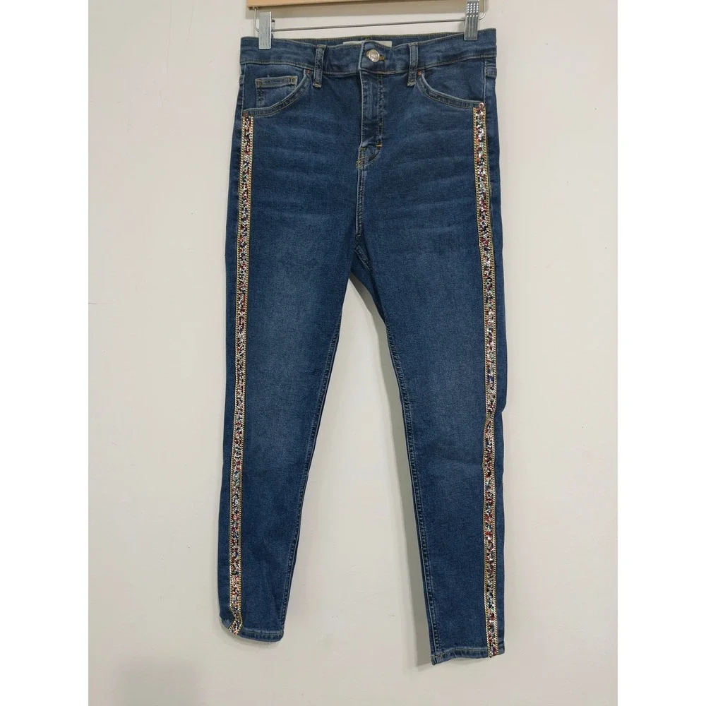 Topshop Moto Jamie skinny‎ jeans 30x30 Y2K streetwear glam festival side stripe
